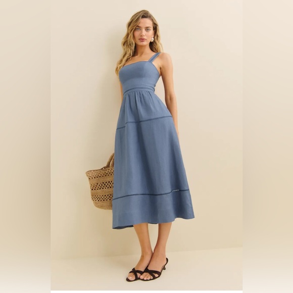chinese dress ladies Claire Linen Dress in Cornflower – Alessandra main image 0